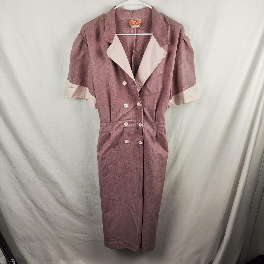 Red Kap Dress Womens XL Pink Chambray Short Sleeve Button Front Belted Uniform